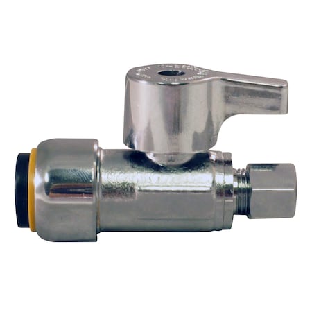 Apollo 1/2 in. Chromed Brass Push-To-Connect x 1/4 in. O.D. Compression Quarter-Turn Straight Stop Valve FSBVS1214C